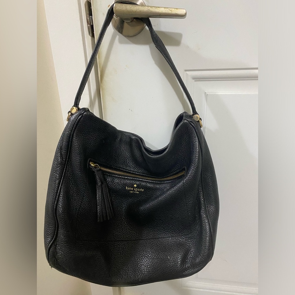 Kate Spade Black Hobo Bag with Gold Accents
